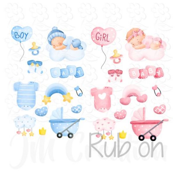 Baby blau + rosa - Rub On